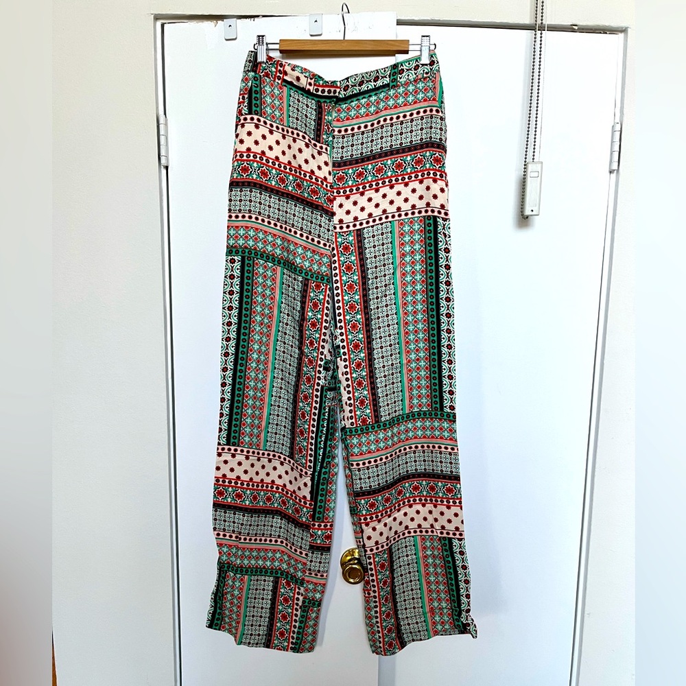 Zara Multicolor Patterned Wide-Leg Pants